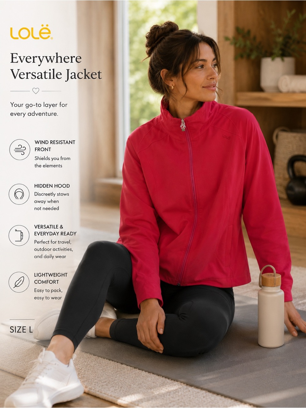 Lole Everywhere Versatile Jacket with Hidden Hood and Wind Resistant Front